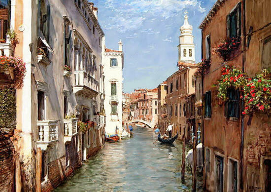 Картина по номерам 40x50 Венецианская улочка-канал в весенний день