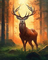 Осень с ветвистыми рогами в лесу