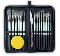 Без бренда «Коробка 50 шт.: Набор кистей для рисования в чехле, премиум набор (15 нейлоновых кистей, 1 мастихин) белые» в Кемерово