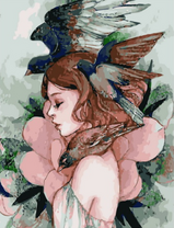 Без бренда «Девушка с большим цветком и птицы» в Кемерово