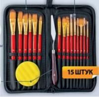 Без бренда «Набор кистей для рисования в чехле, премиум набор (15 нейлоновых кистей, 1 мастихин) красные» в Кемерово