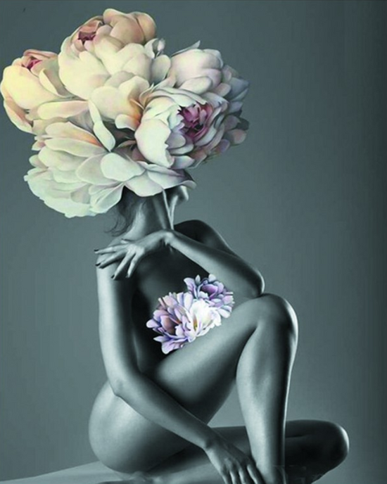 Мозаика 40x50 без подрамника Обнаженная девушка с цветком на голове