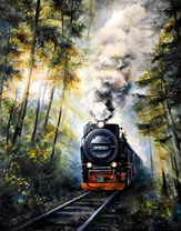 Паровоз в густом лесу