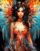 Девушка в ярком костюме в стиле фэнтези