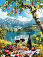 Без бренда «Винный натюрморт с бокалами, бутылкой вина, фруктами и ягодами» в Кемерово