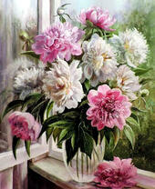 Без бренда «Пионы в прозрачной вазе у окна» в Кемерово